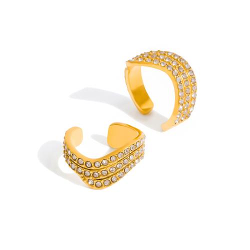 boucle d'oreille de clip en inox, Acier inoxydable 304, Placage de couleur d'or, bijoux de mode & avec strass, doré, Vendu par paire