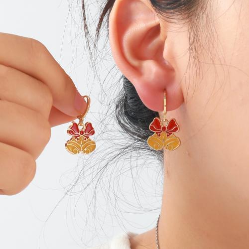 Boucles d'oreilles de Noël, alliage de zinc, Placage de couleur d'or, Conception de Noël & émail, plus de couleurs à choisir, Vendu par paire