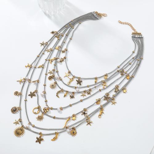 Collier de mode Multi couche, alliage de zinc, avec perle de plastique, Placage de couleur d'or, bijoux de mode & multicouche, plus de couleurs à choisir, Vendu par PC