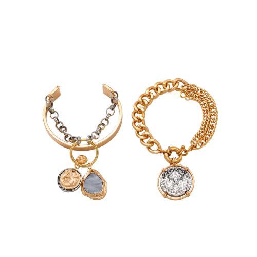 Fashion Zinc Alloy Bracelets, gold color plated, 2 pieces & fashion jewelry [