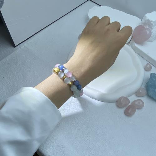 Bracelets en pierres précieuses, Oeil de chat, avec aventurine bleue, Placage de couleur d'or, bijoux de mode, plus de couleurs à choisir, Vendu par PC