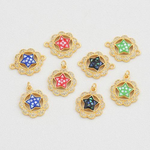 Cubic Zirconia Micro Pave Brass Pendant, with Shell, plated, DIY & micro pave cubic zirconia & enamel 