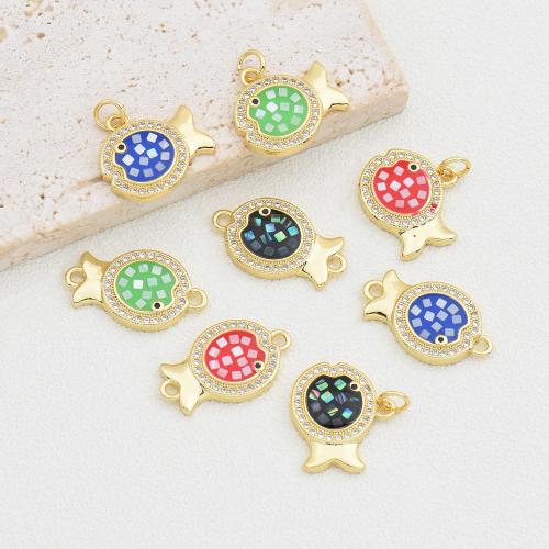 Cubic Zirconia Micro Pave Brass Pendant, with Shell, plated, DIY & micro pave cubic zirconia & enamel 