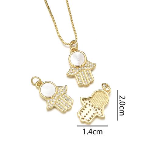 Cubic Zirconia Micro Pave Brass Pendant, with Shell, plated, DIY & micro pave cubic zirconia & enamel 