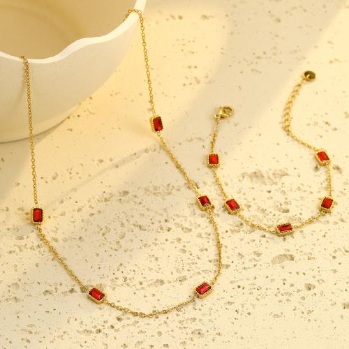 Cubic Zirconia Micro Pave Ensembles de bijoux en acier inoxydable, Acier inoxydable 304, avec zircon cubique, Plaqué or 18K, bijoux de mode & styles différents pour le choix & pour femme, Vendu par PC