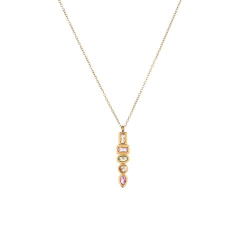 Zirkonia Edelstahl Halskette, 304 Edelstahl, mit kubischer Zirkonia, 18 K vergoldet, Modeschmuck & verschiedene Stile für Wahl & für Frau, verkauft von PC