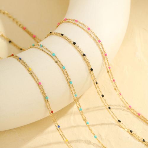 Edelstahl Fußkettchen Schmuck, 304 Edelstahl, goldfarben plattiert, Doppelschicht & für Frau & Emaille, keine, verkauft von PC