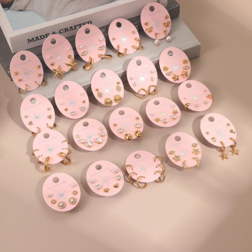 Boucle en acier inoxydable, Acier inoxydable 304, avec perle de plastique, Plaqué or 18K, trois pièces & styles différents pour le choix & pour femme & avec strass, Vendu par fixé