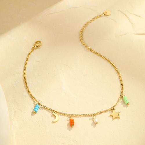 Edelstahl Fußkettchen Schmuck, 304 Edelstahl, mit Natürliche kultivierte Süßwasserperlen & Harz, 18K vergoldet, Modeschmuck & verschiedene Stile für Wahl & für Frau, verkauft von PC