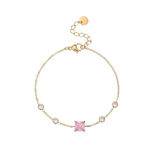 Bracelets en acier inoxydable, Acier inoxydable 304, avec zircon cubique, Plaqué d'or 18K, bijoux de mode & pour femme, plus de couleurs à choisir, Vendu par PC