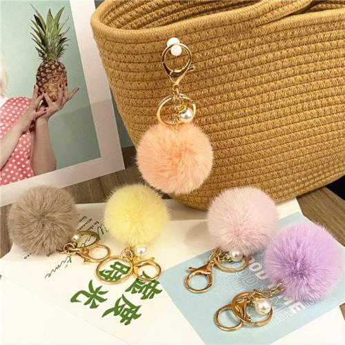 Fur Plush Key Chain, Zinc Alloy, with Polyester & Plastic Pearl, multifunctional & Unisex 