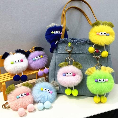 Fur Plush Key Chain, Zinc Alloy, with Polyester & Resin, multifunctional & Unisex 
