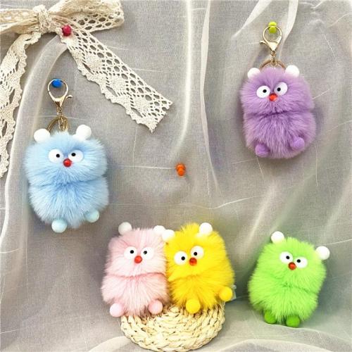 Fur Plush Key Chain, Zinc Alloy, with Polyester & Resin, multifunctional & Unisex 