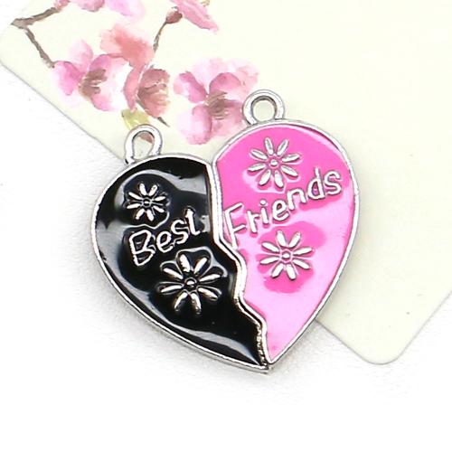 Colgantes de esmalte de la aleación del cinc, aleación de zinc, Corazón, chapado en color de plata, Bricolaje, color mixto, 30x30mm, Vendido por UD