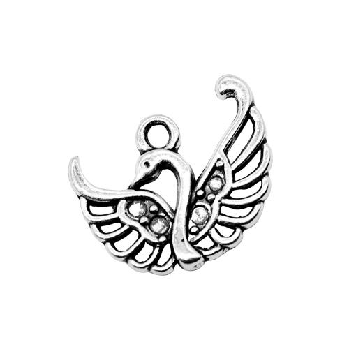 Zinc Alloy Animal Pendants, Swan, plated, DIY & hollow, antique silver color 