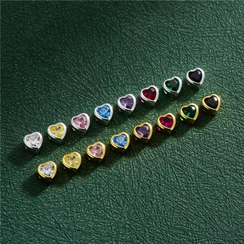 Sterling Silver Spacer Beads, 925 Sterling Silver, Heart, DIY & micro pave cubic zirconia Approx 1mm 