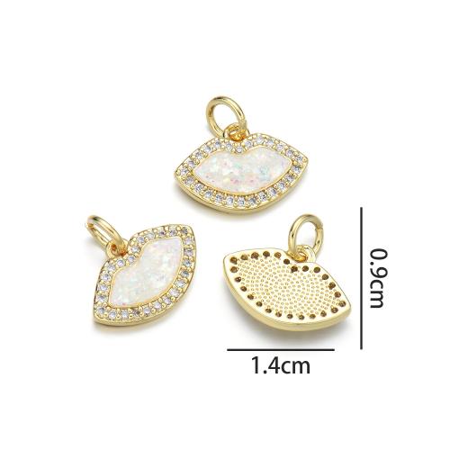 Cubic Zirconia Micro Pave Brass Pendant, with Opal, plated, DIY & micro pave cubic zirconia & 1/1 loop 
