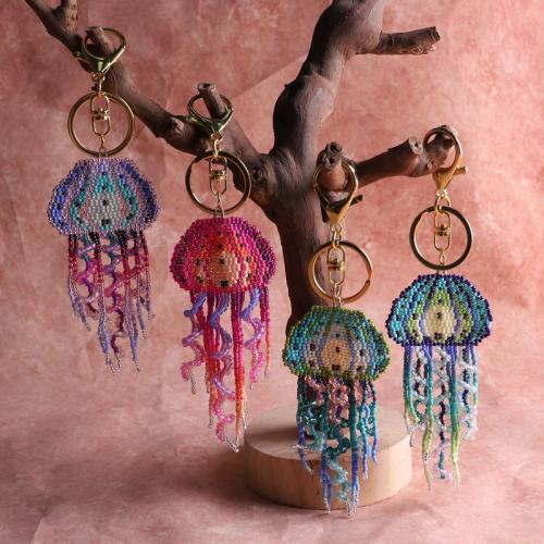 Glass Key Chain, with Seedbead & Zinc Alloy, gold color plated, fashion jewelry 
