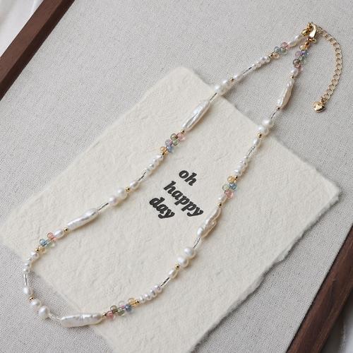 Кристальное ожерелье из пресноводных жемчуг, Пресноводные жемчуги, с Кристаллы & Латунь, пипа, Другое покрытие, ювелирные изделия моды, Много цветов для выбора, 5-7mm, длина:45 см, продается PC