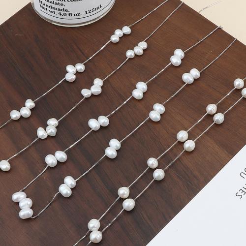 Стерлингового серебра жемчужное ожерелье, Серебро 925 пробы, с Пресноводные жемчуги, Нерегулярные, Другое покрытие, ювелирные изделия моды, Много цветов для выбора, 3-4mm, длина:45 см, продается PC