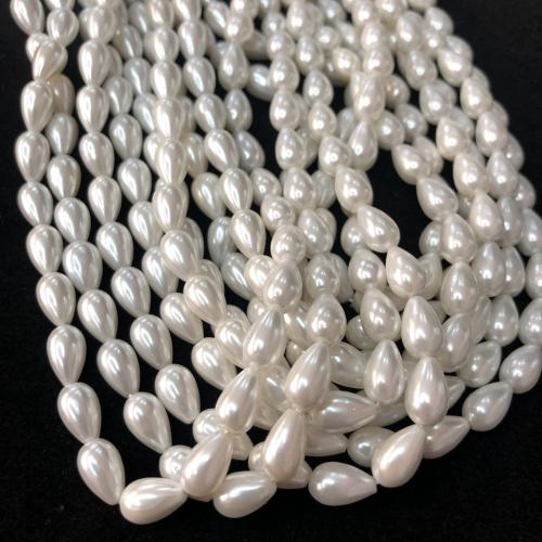 Perlmuttartige Glasperlen, Tropfen, goldfarben plattiert, DIY, weiß, 6-12mm, verkauft von Strang