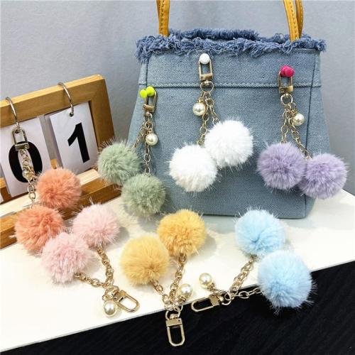 Fur Plush Key Chain, Zinc Alloy, with Polyester & Plastic Pearl, multifunctional & Unisex 125mm 