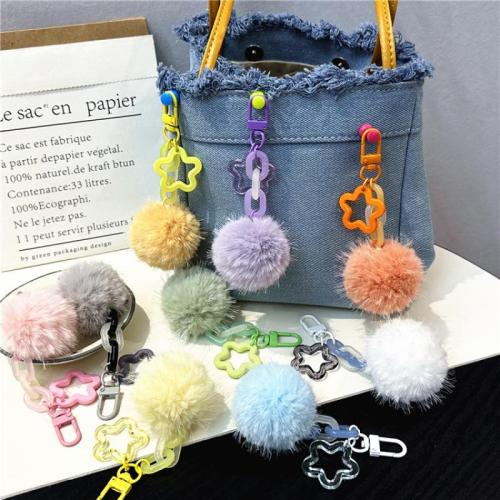 Fur Plush Key Chain, Zinc Alloy, with Polyester & Plastic, fashion jewelry & Unisex 115mm 