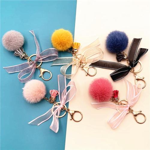 Fur Plush Key Chain, Zinc Alloy, with Polyester, fashion jewelry & Unisex 