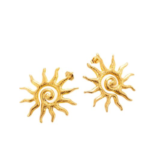 Boucle en acier inoxydable, Acier inoxydable 304, soleil, Placage, bijoux de mode & pour femme & creux, doré, Vendu par paire