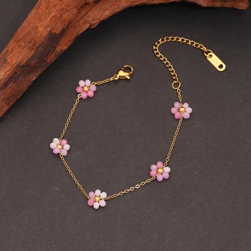 Stainless Steel Chain Bracelets, 304 Stainless Steel, with Plastic Pearl, gold color plated, fashion jewelry & for woman 