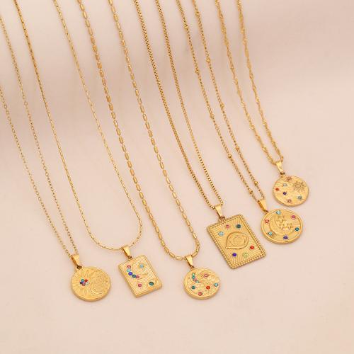 ステンレス鋼のジュエリーネックレス, 304ステンレススチール, メッキ, 異なるスタイルを選択 & 女性用 & ライン石のある, 金色, 売り手 パソコン