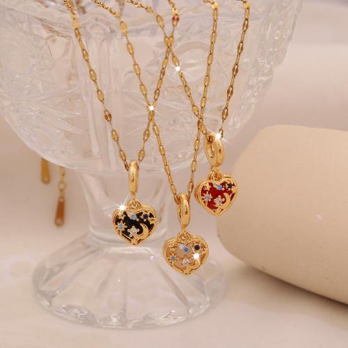 ステンレス鋼のジュエリーネックレス, 304ステンレススチール, とともに 銅, ゴールドメッキ, 女性用 & エナメル & ライン石のある & くり抜き, 無色, 売り手 パソコン