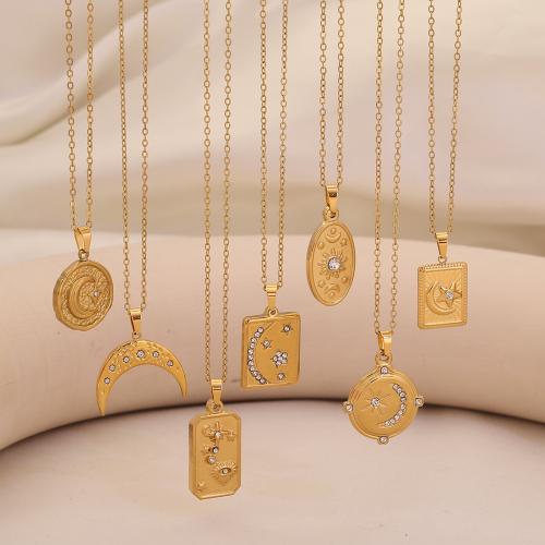 ステンレス鋼のジュエリーネックレス, 304ステンレススチール, メッキ, 異なるスタイルを選択 & 女性用 & ライン石のある, 金色, 売り手 パソコン