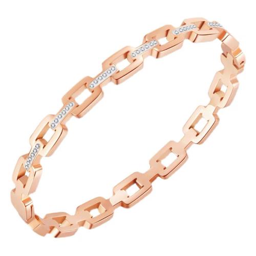 Stainless Steel Bangle, 304 Stainless Steel, Vacuum Ion Plating, micro pave cubic zirconia & for woman & hollow 