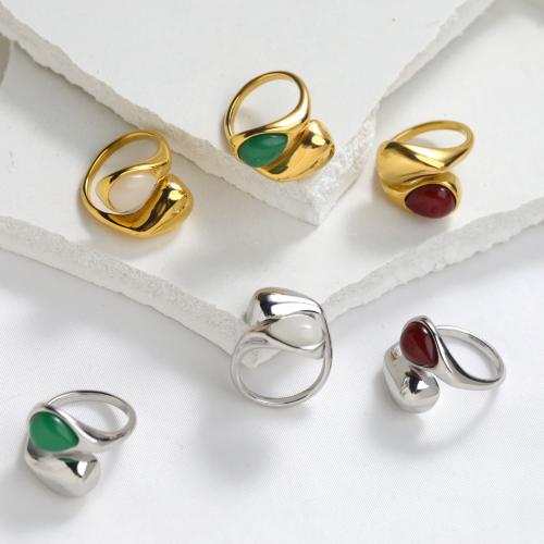 Bague en acier inoxydable, Acier inoxydable 304, avec verre, Placage, bijoux de mode & normes différentes pour le choix & pour femme, plus de couleurs à choisir, Vendu par PC