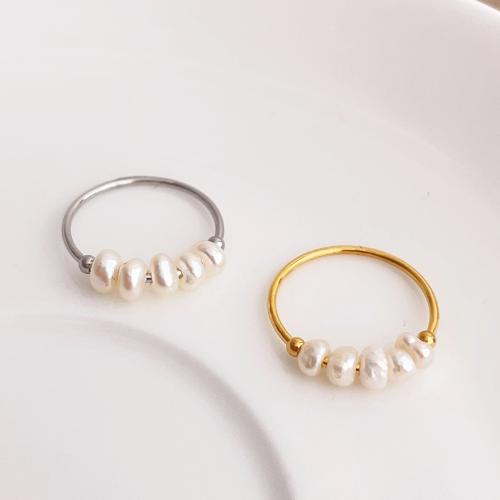 Bague de perle de culture d'eau douce, Acier inoxydable 304, avec perle d'eau douce cultivée, Placage, bijoux de mode & normes différentes pour le choix & pour femme, plus de couleurs à choisir, Vendu par PC