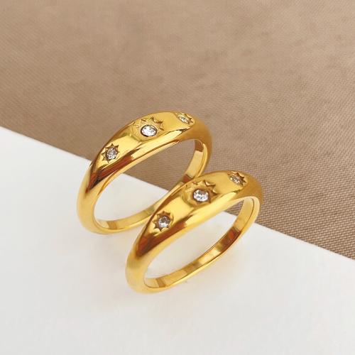 Bague en acier inoxydable , Acier inoxydable 304, Plaqué or 18K, normes différentes pour le choix & pour femme & avec strass, Vendu par PC