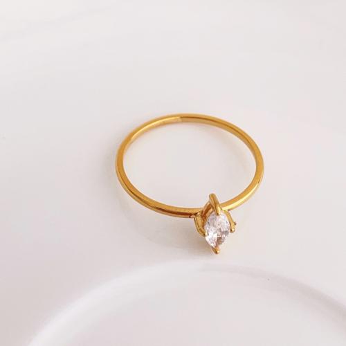 Strass Edelstahl Fingerring, 304 Edelstahl, Vakuum-Ionen-Beschichtung, verschiedene Größen vorhanden & für Frau & mit Strass, goldfarben, verkauft von PC