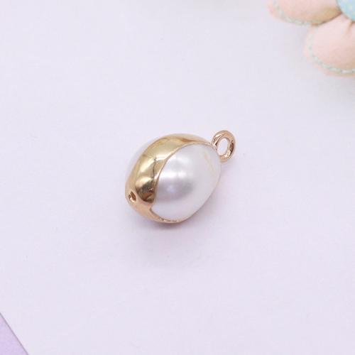 Cultured Freshwater Pearl Brass Pendant, with Brass, Teardrop, gold color plated, DIY, mixed colors 