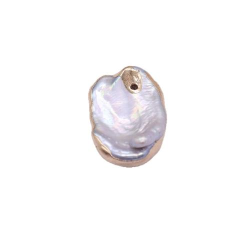 Cultured Freshwater Pearl Brass Pendant, with Brass, Baroque, gold color plated, DIY, mixed colors 
