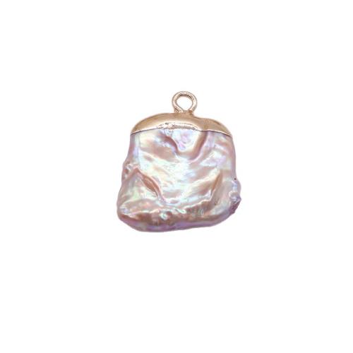 Cultured Freshwater Pearl Brass Pendant, with Brass, irregular, gold color plated, DIY, mixed colors 