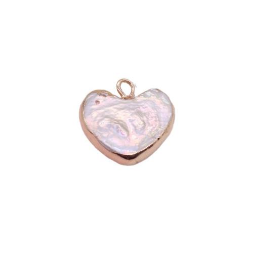 Cultured Freshwater Pearl Brass Pendant, with Brass, Heart, gold color plated, DIY, mixed colors 