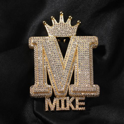 Cubic Zirconia Micro Pave Brass Pendant, Alphabet Letter, plated, Unisex & micro pave cubic zirconia 