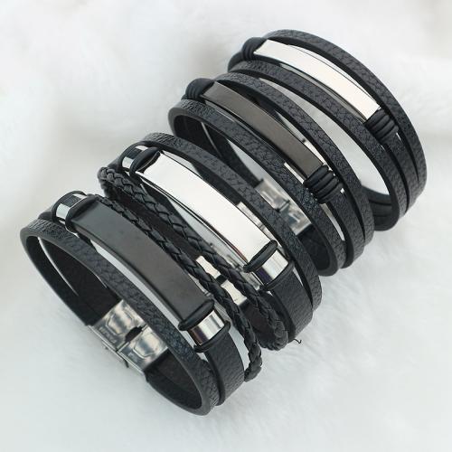 PU Leather Bracelet, with Titanium Steel, fashion jewelry & Unisex Approx 8.7 Inch [