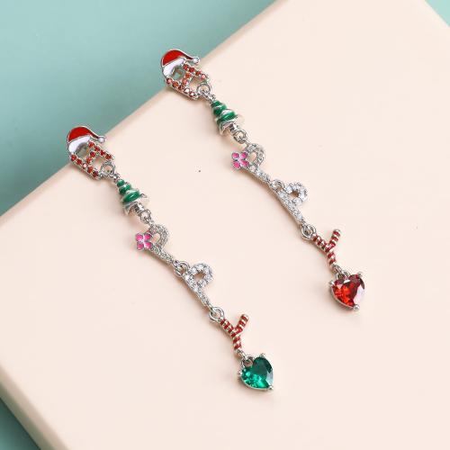 Strass Zink Legierung Schmuck Set, Zinklegierung, Ohrring & Halskette, goldfarben plattiert, Weihnachts-Design & Emaille & mit Strass, keine, verkauft von setzen