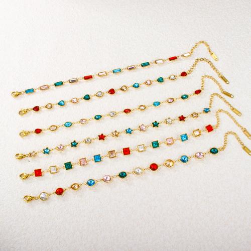 チタンスチールブレスレット＆バングル, チタン鋼, ゴールドメッキ, ファッションジュエリー & ライン石のある, 無色 長さ:18 センチ, 売り手 パソコン