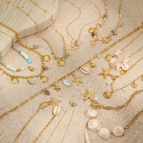 Parures de bijoux en acier inoxydable, Acier inoxydable 304, avec coquille, Plaqué or 18K, bijoux de mode & styles différents pour le choix & pour femme, Vendu par PC