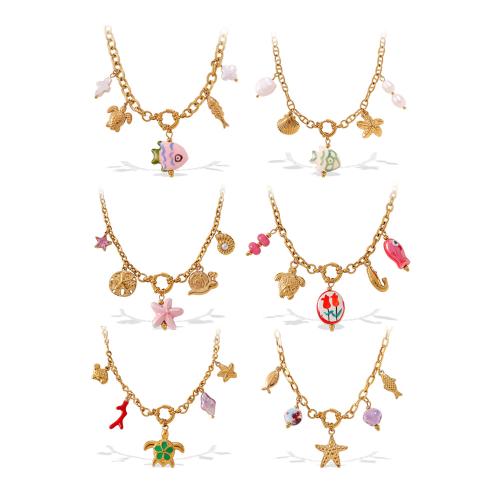 ステンレス鋼のジュエリーネックレス, 304ステンレススチール, とともに 天然有核フレッシュウォーターパール, 18Kゴールドメッキ, 異なるスタイルを選択 & 女性用 & エナメル, 売り手 パソコン