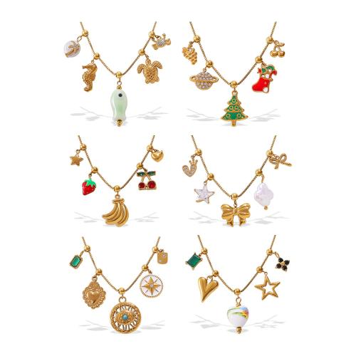 Zirkonia Edelstahl Halskette, 304 Edelstahl, mit Glasstein & kubischer Zirkonia & Porzellan, 18K vergoldet, Modeschmuck & verschiedene Stile für Wahl & für Frau, verkauft von PC