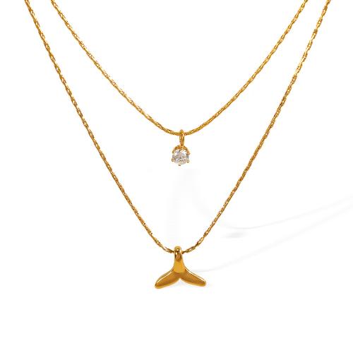 ステンレス鋼のジュエリーネックレス, 304ステンレススチール, メッキ, ダブルレイヤー & 女性用 & ライン石のある, 金色, 売り手 パソコン